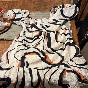 Nine West Cream Dress with Black and Orange Swirls